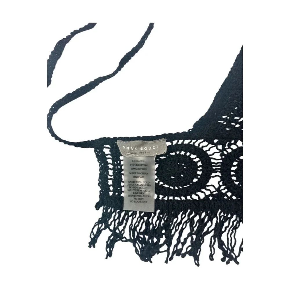 Sans Souci Crochet Halter Top Womens Large Boho Festival Fringe Cotton Bralette - Picture 3 of 5